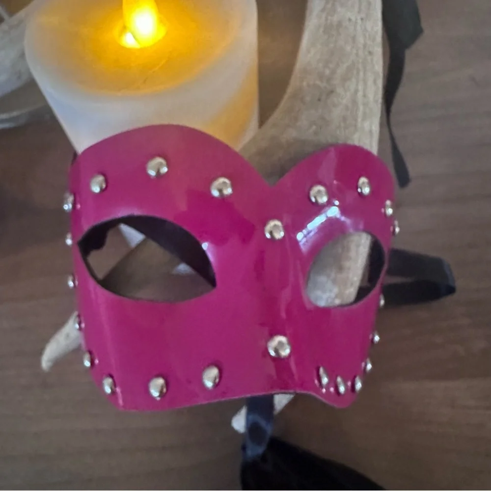 Mardi Gras Elegant White and Pink Studded Masks